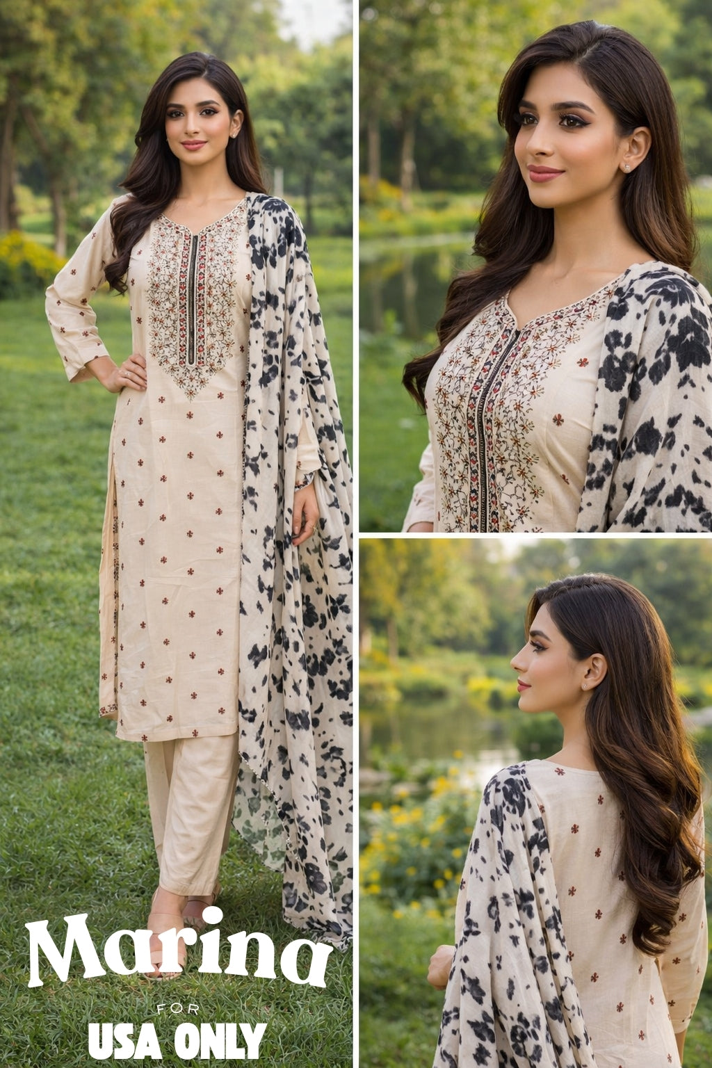 Marina – Ivory 3 Piece Embroidered Suit (USA Only)