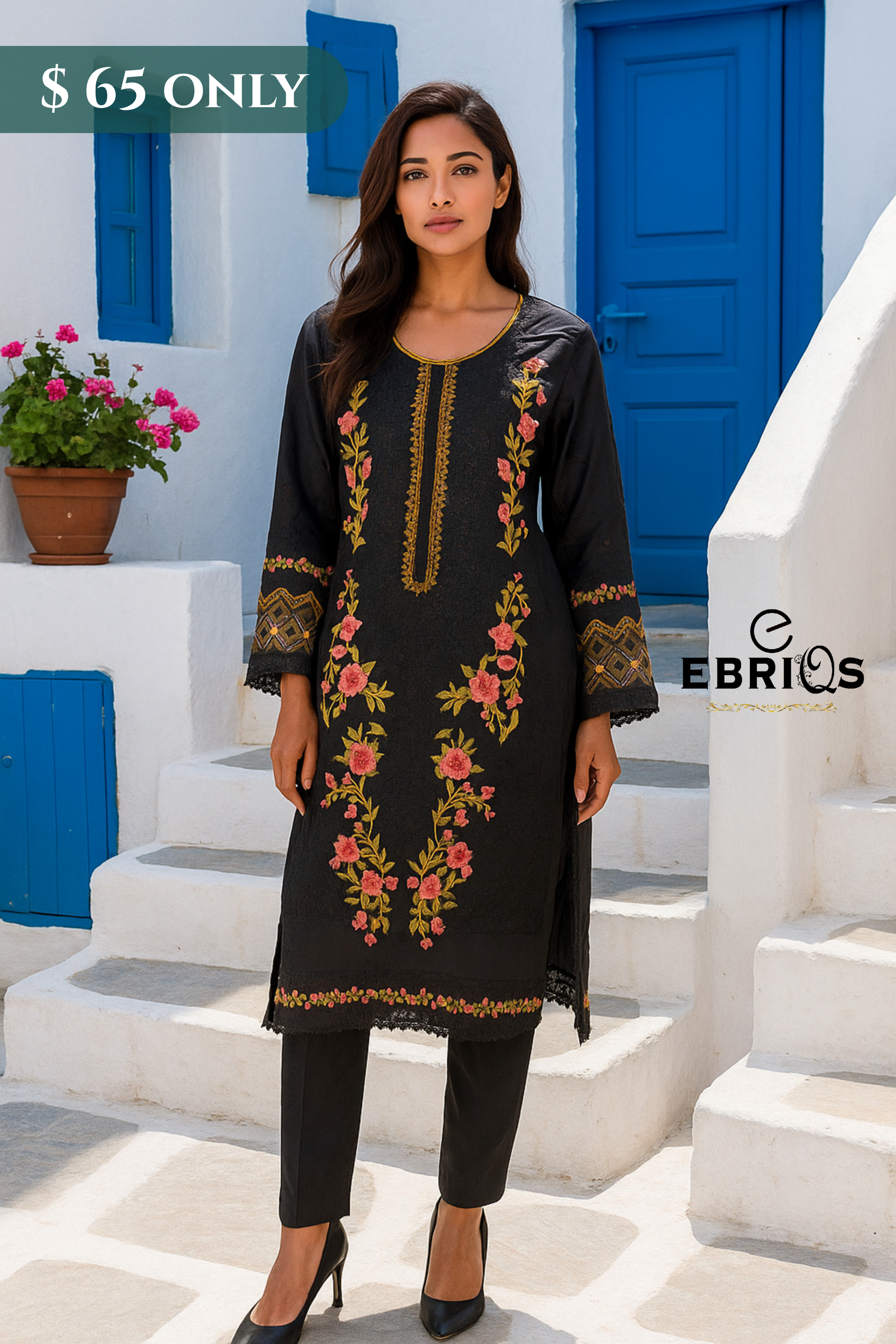 Elegant Black Floral Embroidered 2-Piece Suit – $65 Only