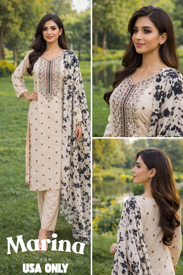 Marina – Ivory 3 Piece Embroidered Suit (USA Only)