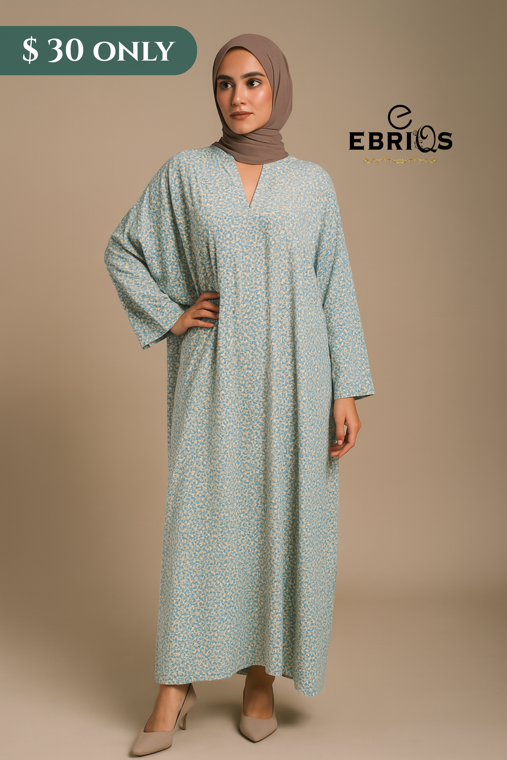 Soft Blue Floral Abaya – Modest Everyday Wear for Women
