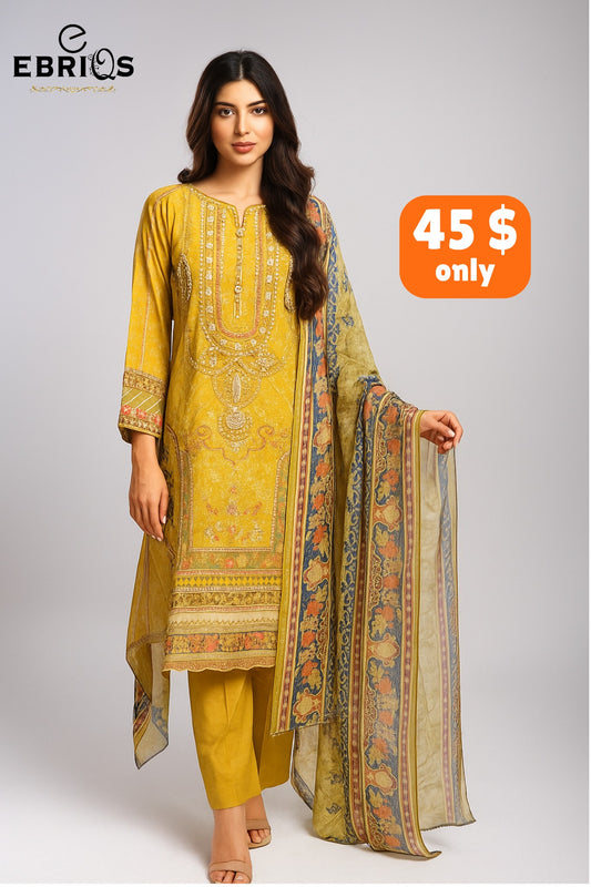 Premium Mustard Lawn 3-Piece