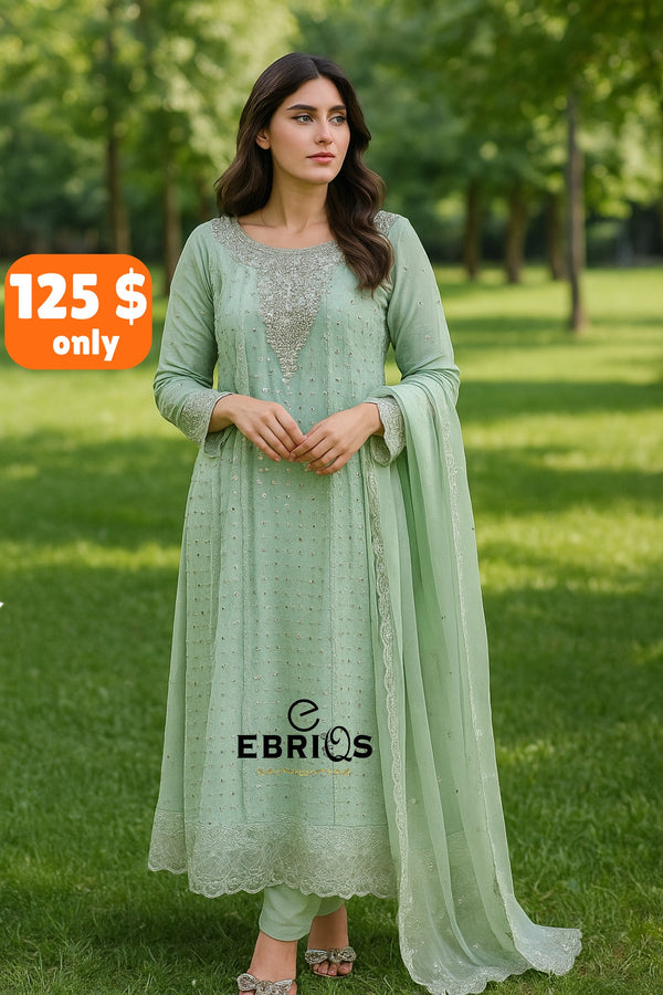 Soft Pistachio Embroidered Outfit by EBRIQS
