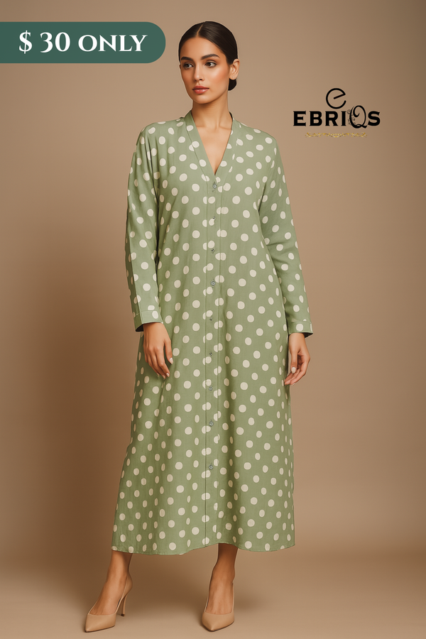 Green Polka Dot Abaya – Elegant Modest Wear for Women