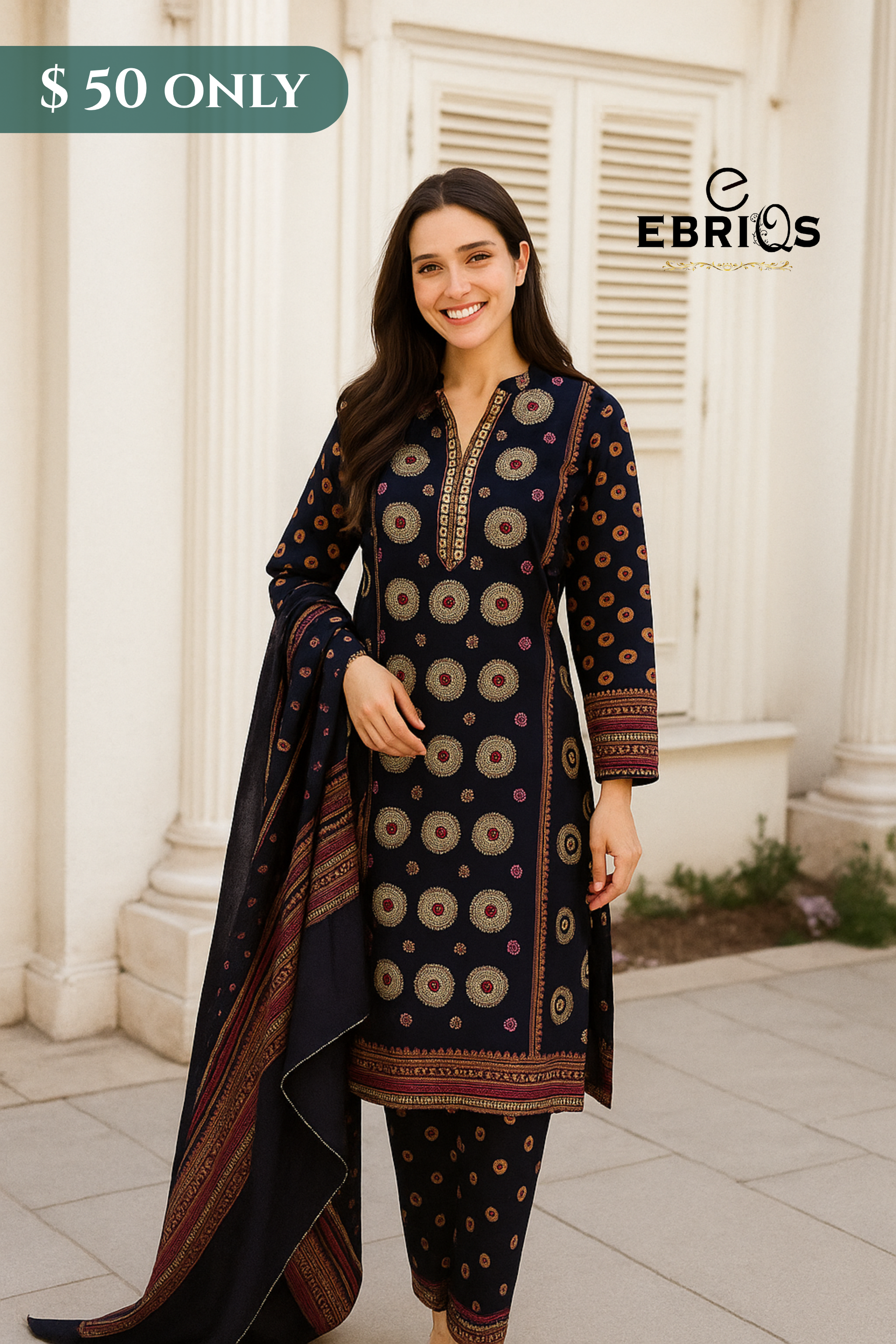 Midnight Motif Lawn 3-Piece Suit