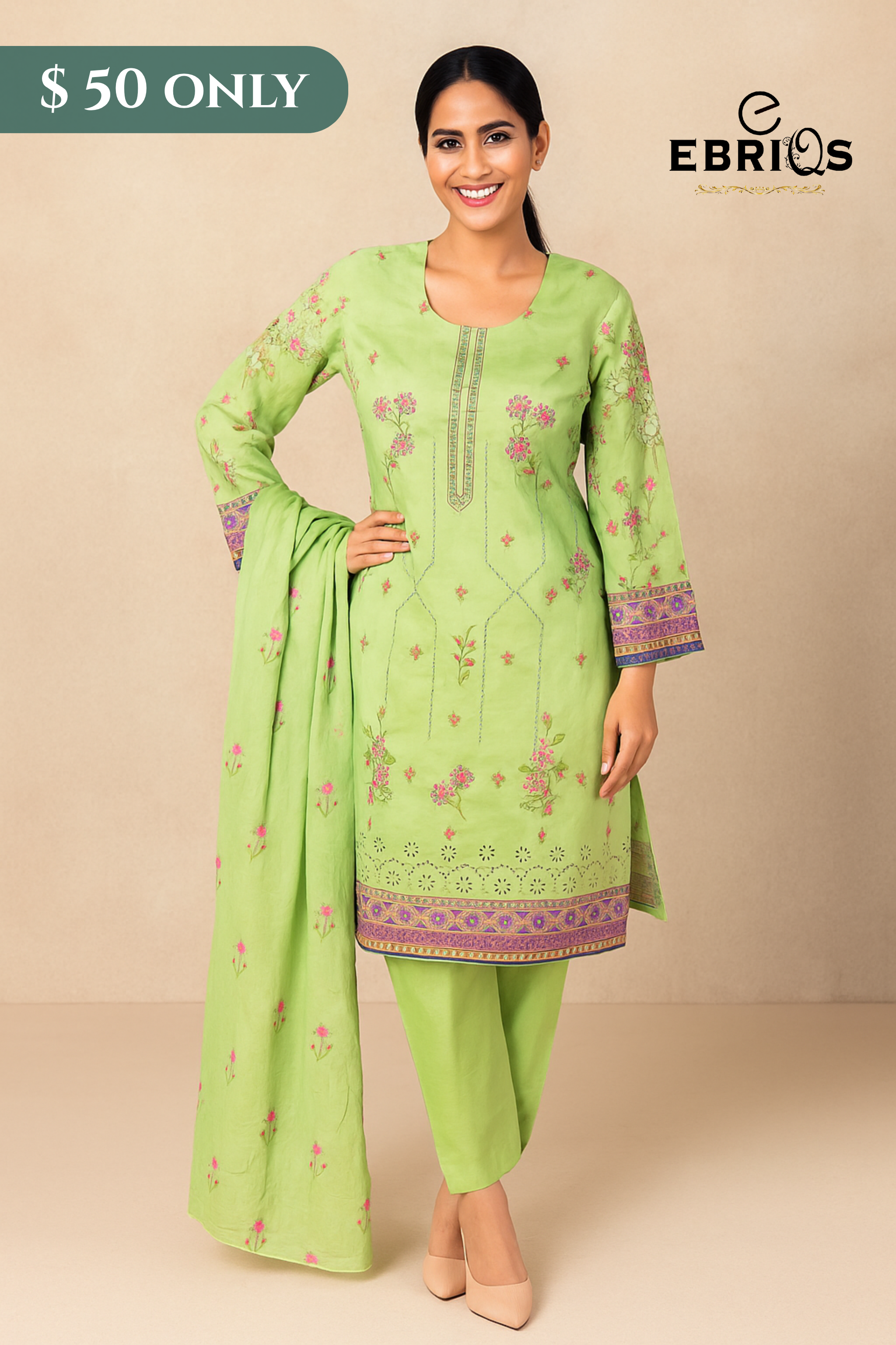 Fresh Lime Blossom Lawn 3-Piece Suit