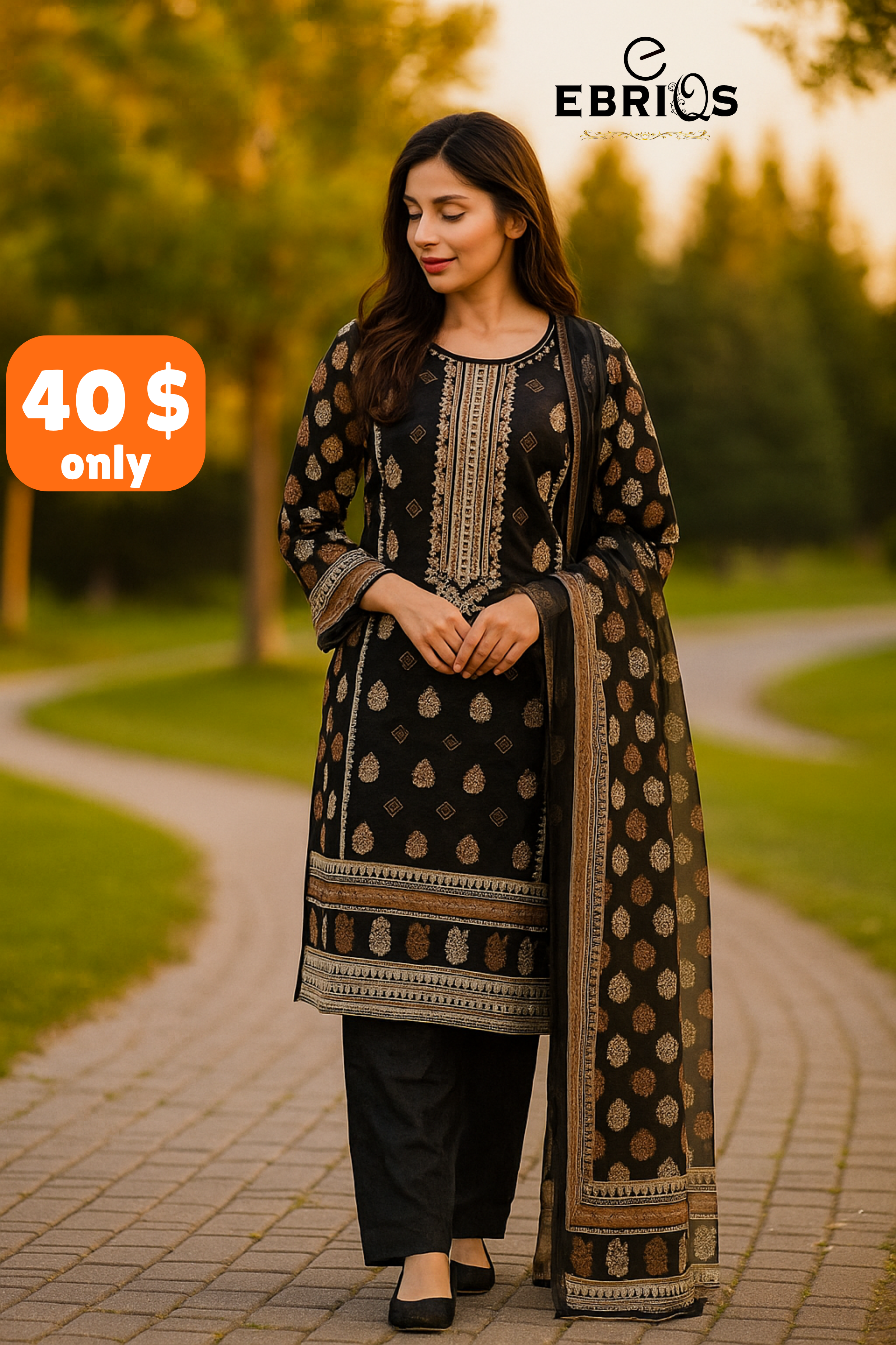 Premium Lawn Shirt with traditional block-style print