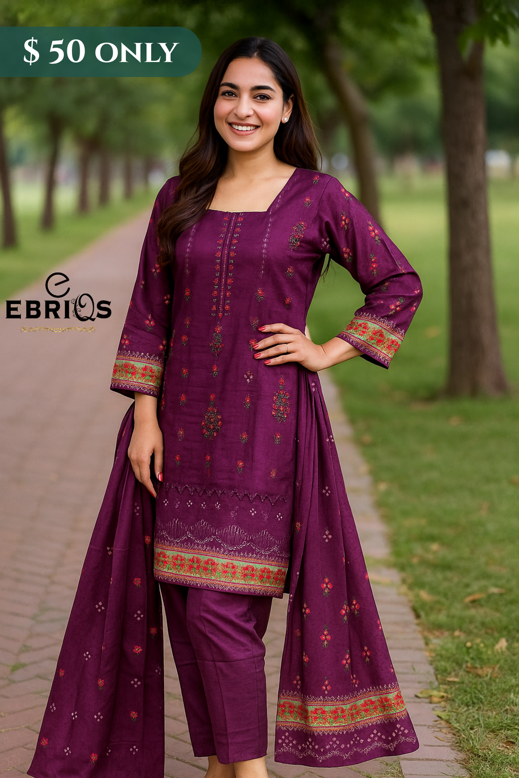 Plum Elegance 3-Piece Lawn Suit