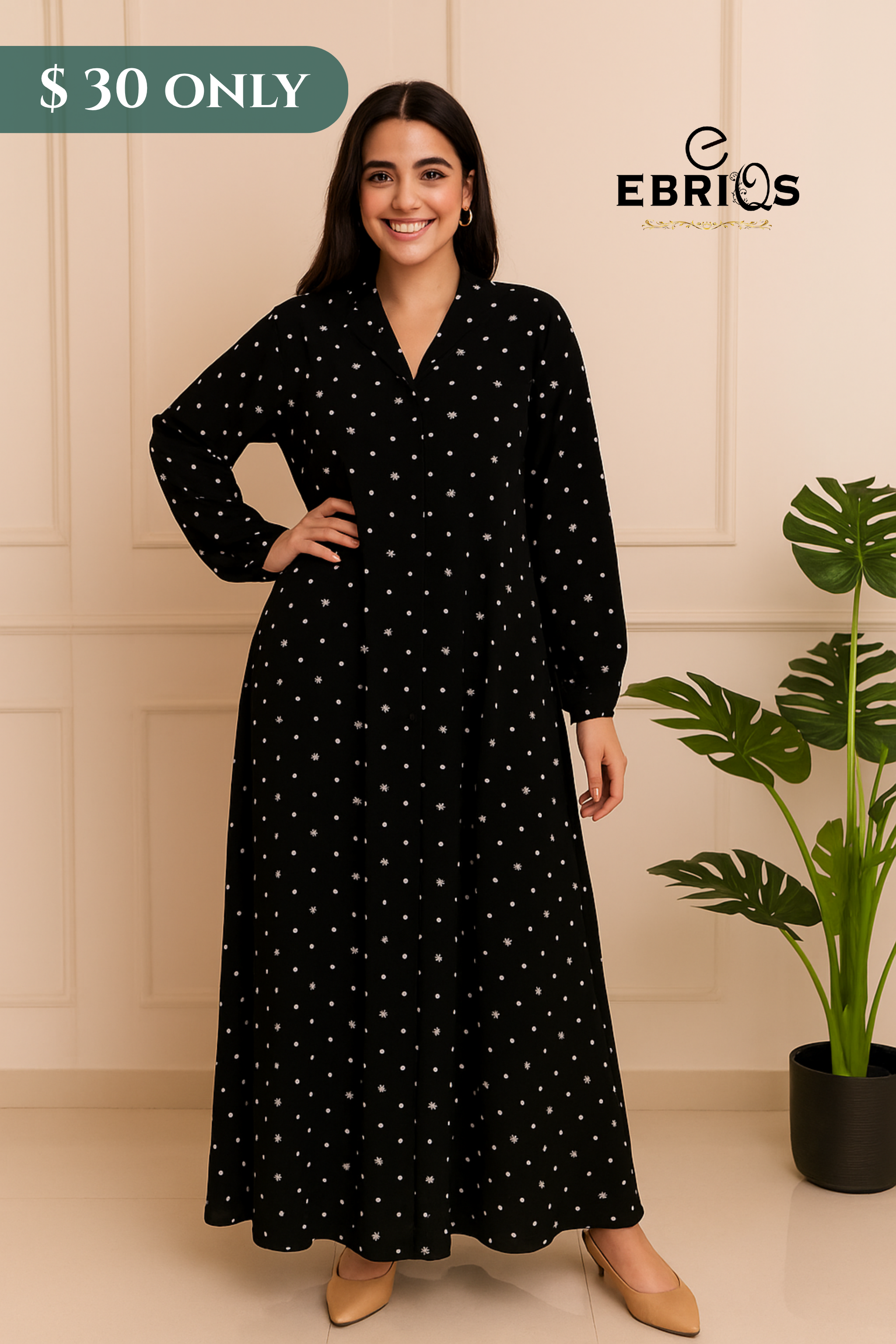Classic Black Polka Dot Maxi Dress