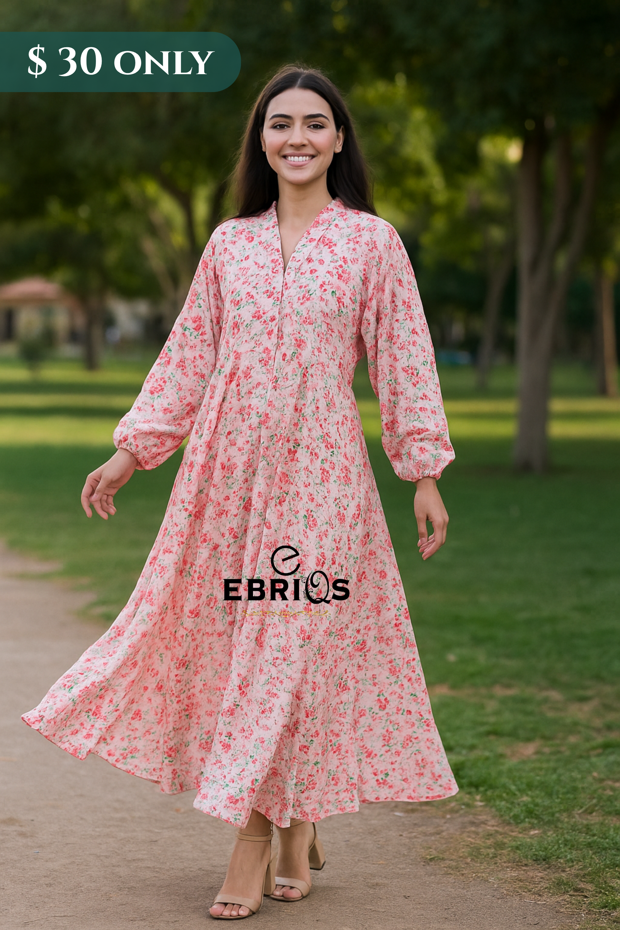 Ebriqs Soft Pink Floral Maxi Dress