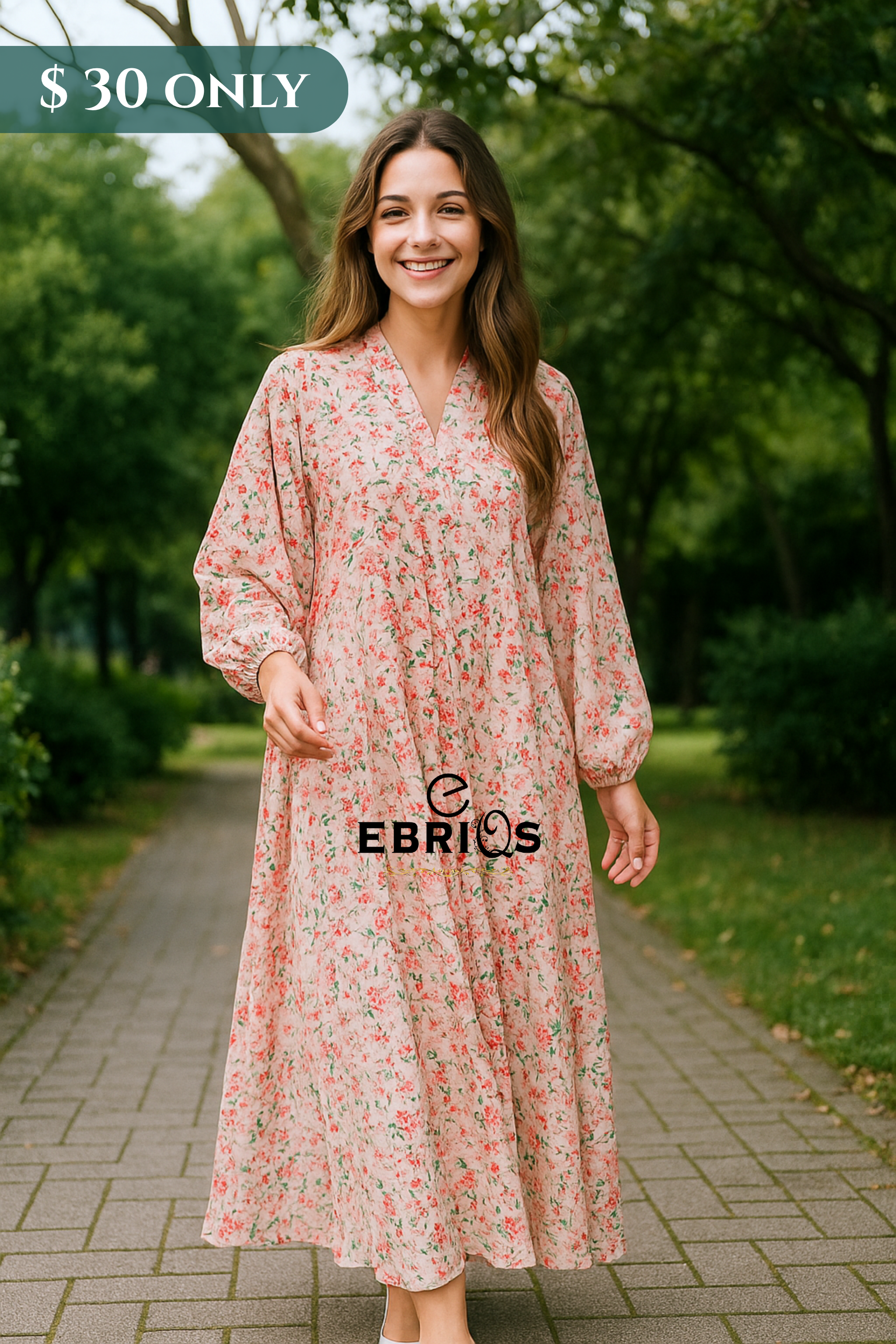 Ebriqs Soft Pink Floral Maxi Dress