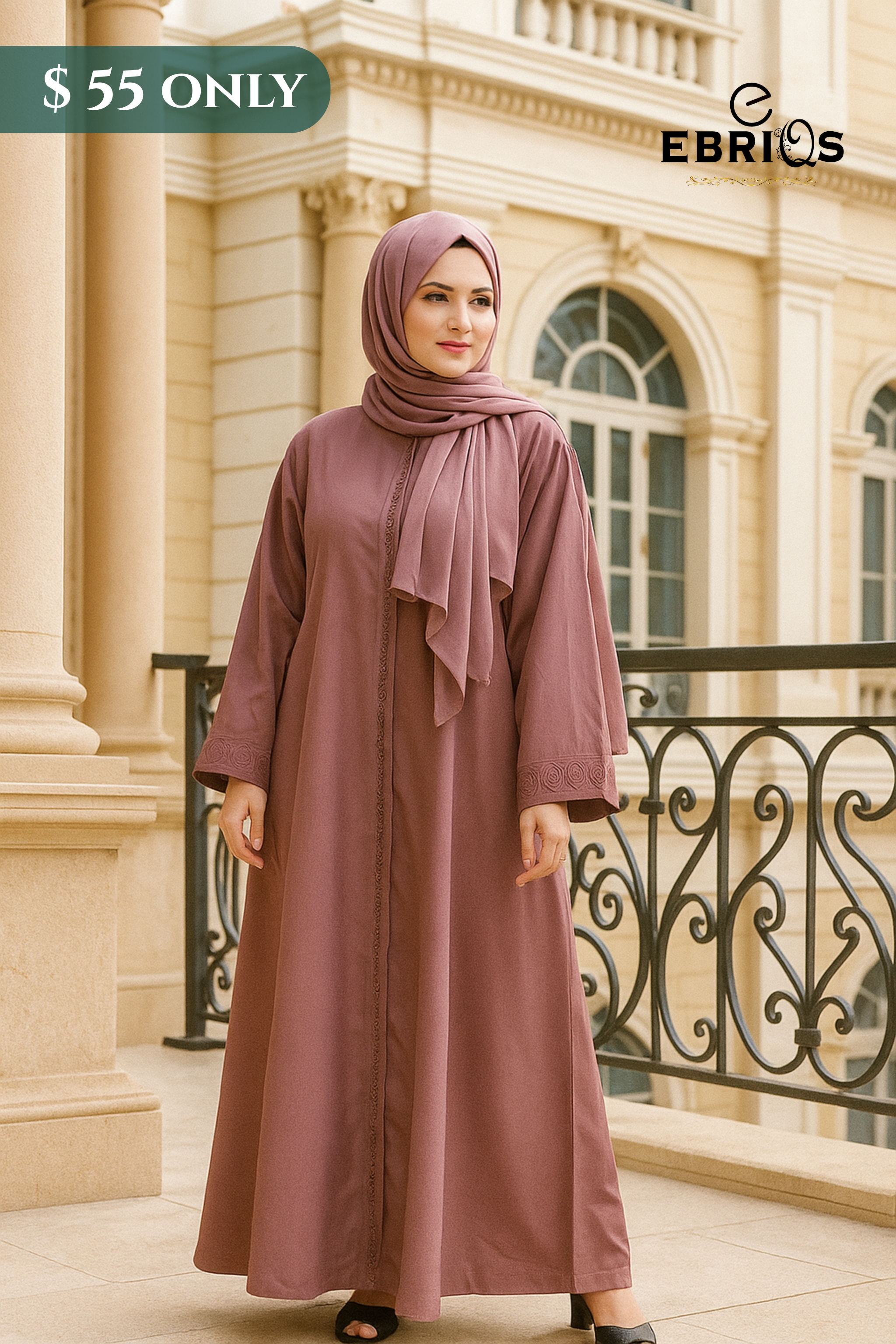 Rose Abaya – Modest Wear with Elegant Detailing | EBRIQS