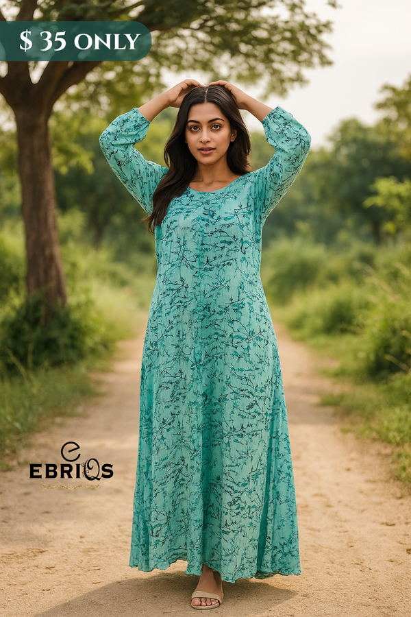 Elegant Green Floral Maxi Dress