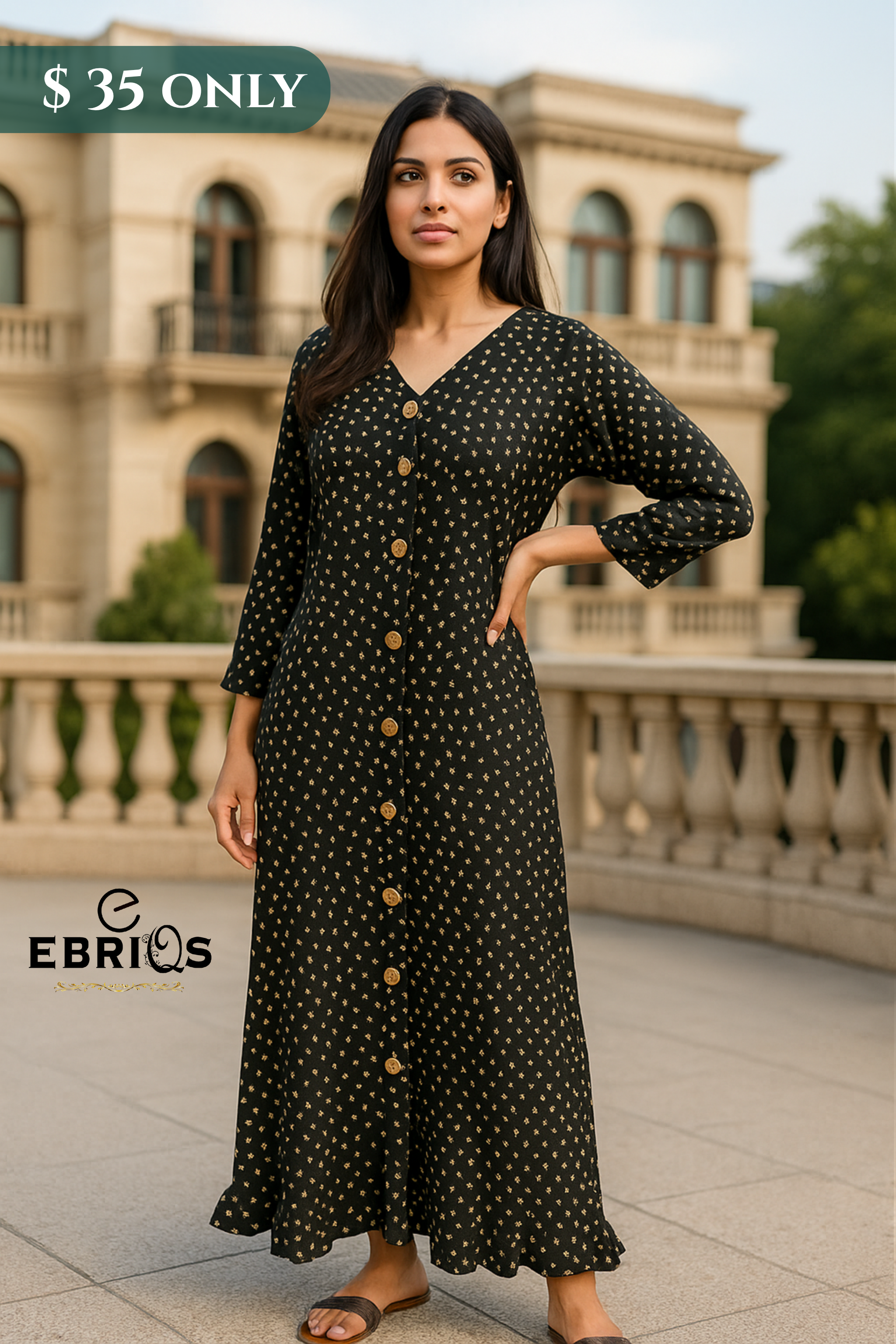 Black Polka Dot Button-Up Maxi Dress