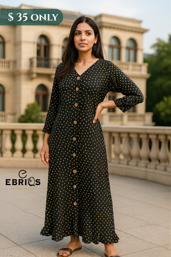 Black Polka Dot Button-Up Maxi Dress
