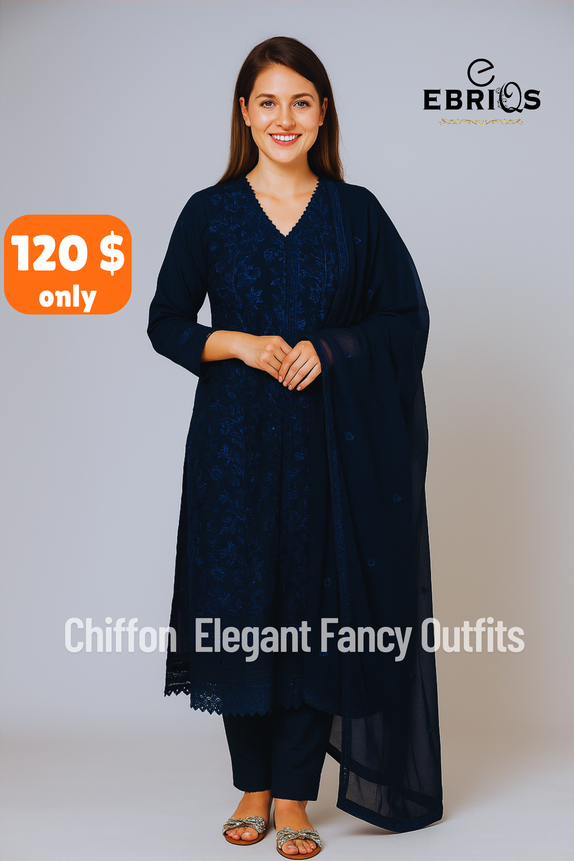 🌙 Midnight Elegance – Chiffon Fancy 3-Piece 🌙