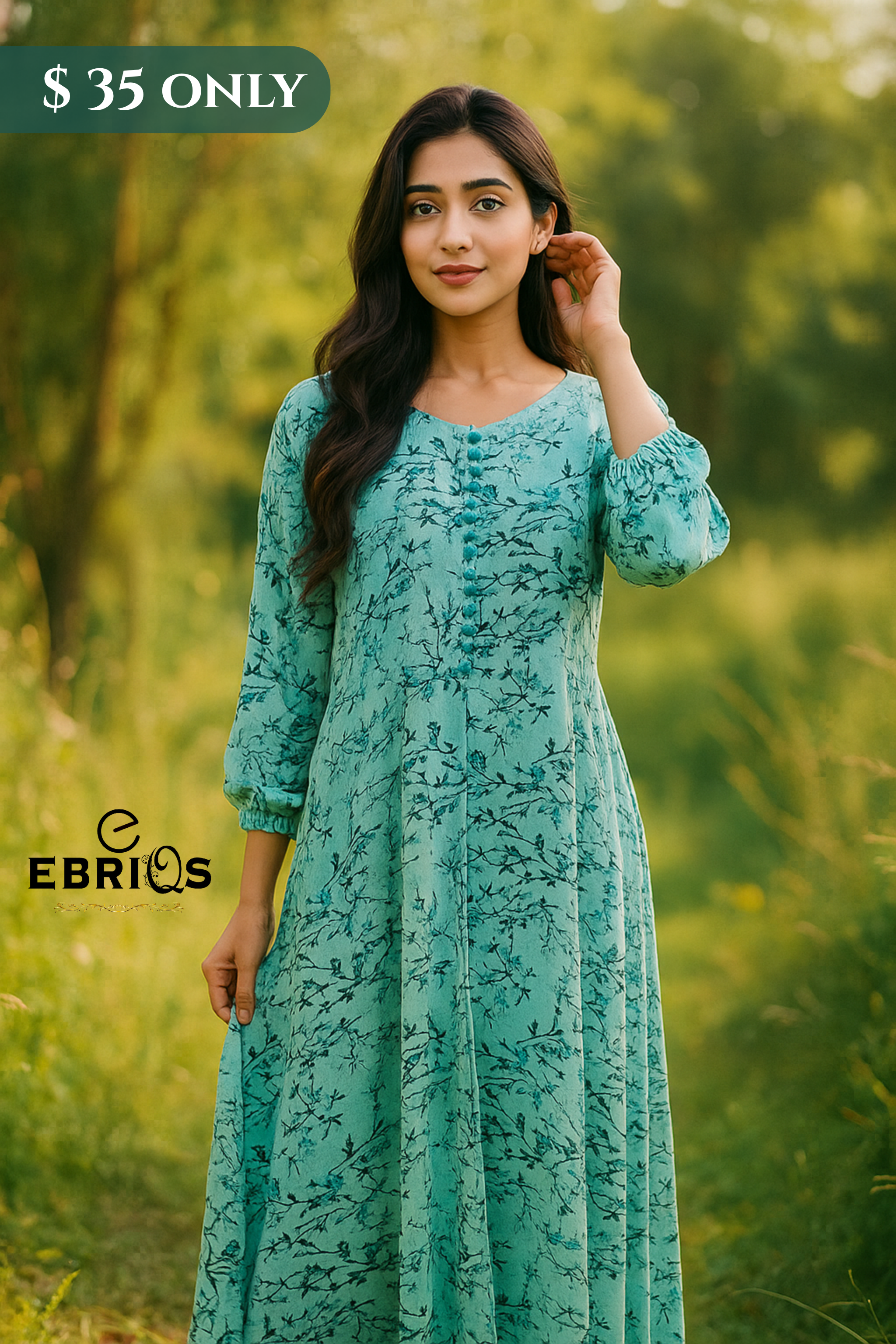 Elegant Green Floral Maxi Dress